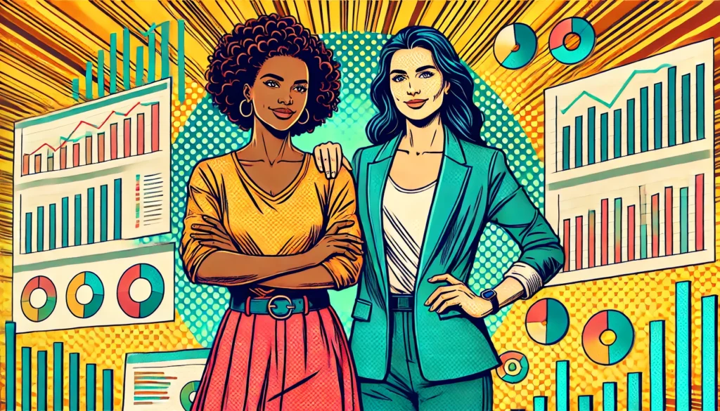 AI-generated popart style image of founders Jasmine and Irzana